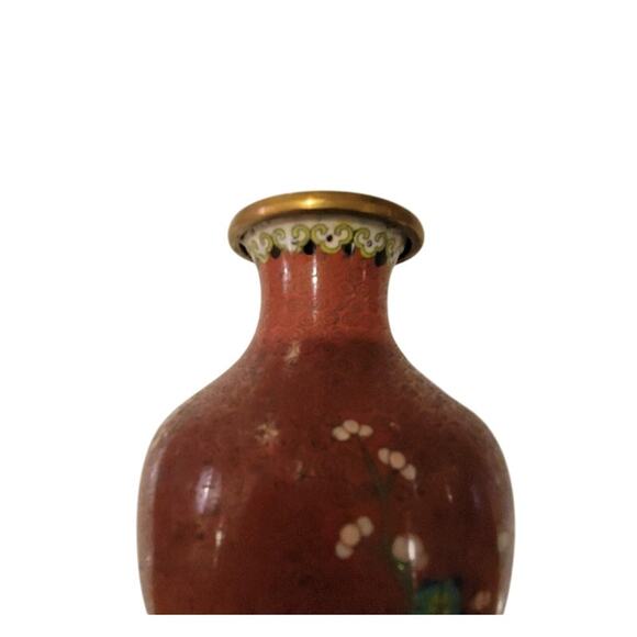 Vintage Chinese Cloisonne Vase Floral Rust Gold Small Home Decor 6.5" - Picture 7 of 7